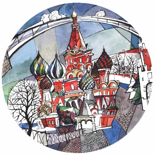 тарелка сувенирная собор василия блаженного. вечер в Новокузнецке